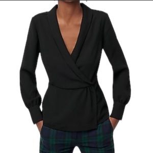 J. Crew Drapey Faux Wrap Long Sleeve Blouse 365 Crepe Black Size 8 NWT